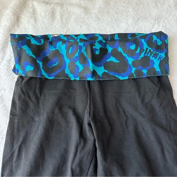 Victoria's Secret PINK vintage black and blue leopard print fold over leggings - Picture 3 of 5